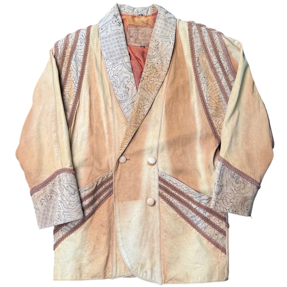 Vintage Suzie's‎ Fashion Genuine Leather Western Jacket Tooled Panels Brown M